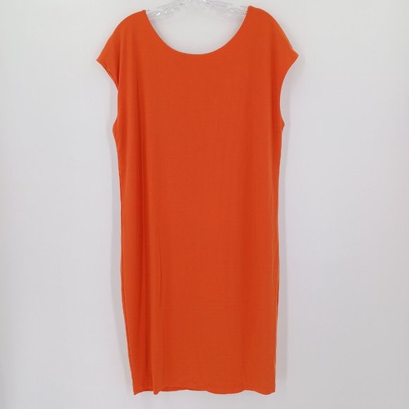 RALPH LAUREN L Orange Dress Sheath Fitting Lined Cap Sleeve Stretch Fall Heavy - Picture 7 of 12
